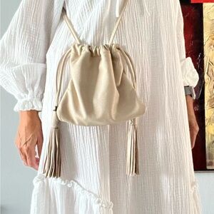 Melrose and Market Cream Drawstring Tassel Crossbody Bag